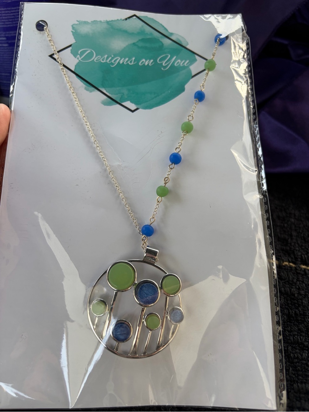 NWT Blue & Green Circular Pendant Necklace